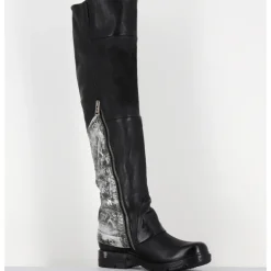 Outlet A.S.98 Bottes genouillères en cuir et argent - B80310 NERO ARGENTO NOIR
