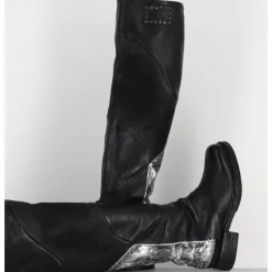 Outlet A.S.98 Bottes genouillères en cuir et argent - B80310 NERO ARGENTO NOIR