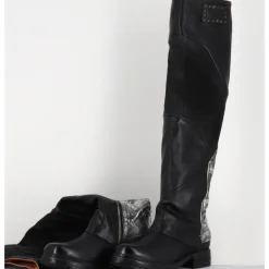 Outlet A.S.98 Bottes genouillères en cuir et argent - B80310 NERO ARGENTO NOIR