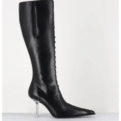 Online MIISTA Bottes hautes en cuir corseté & talon plexi - ALINE TALL BOOTS NOIR