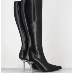 Online MIISTA Bottes hautes en cuir corseté & talon plexi - ALINE TALL BOOTS NOIR