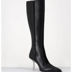 Online MIISTA Bottes hautes en cuir corseté & talon plexi - ALINE TALL BOOTS NOIR