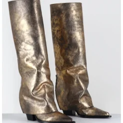 Clearance ELENA IACHI Bottes santiag à guêtre en cuir doré patiné noir - E3868 MISTER ORO DORE