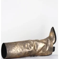 Clearance ELENA IACHI Bottes santiag à guêtre en cuir doré patiné noir - E3868 MISTER ORO DORE