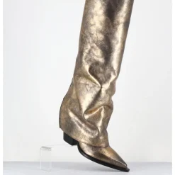 Clearance ELENA IACHI Bottes santiag à guêtre en cuir doré patiné noir - E3868 MISTER ORO DORE