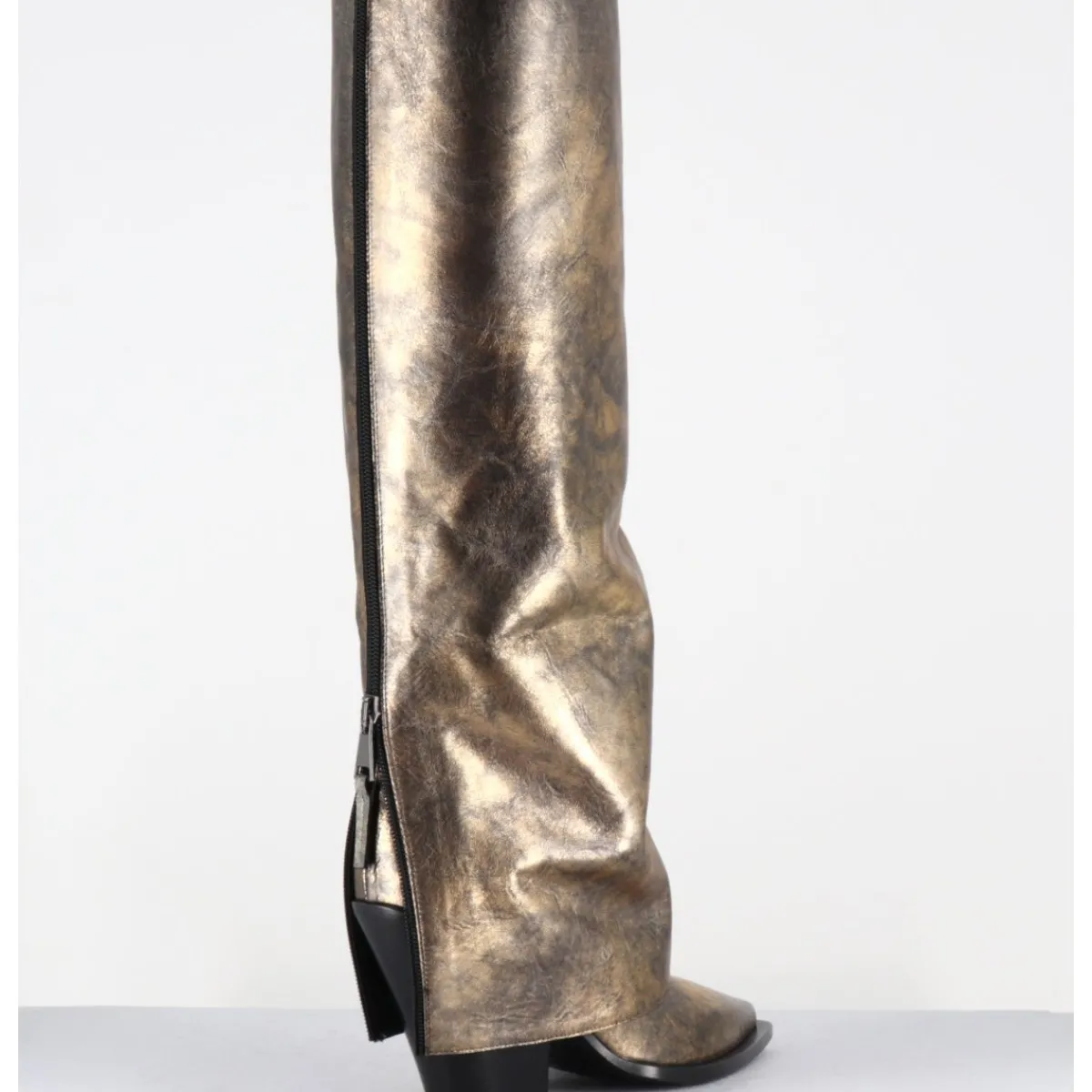 Clearance ELENA IACHI Bottes santiag à guêtre en cuir doré patiné noir - E3868 MISTER ORO DORE