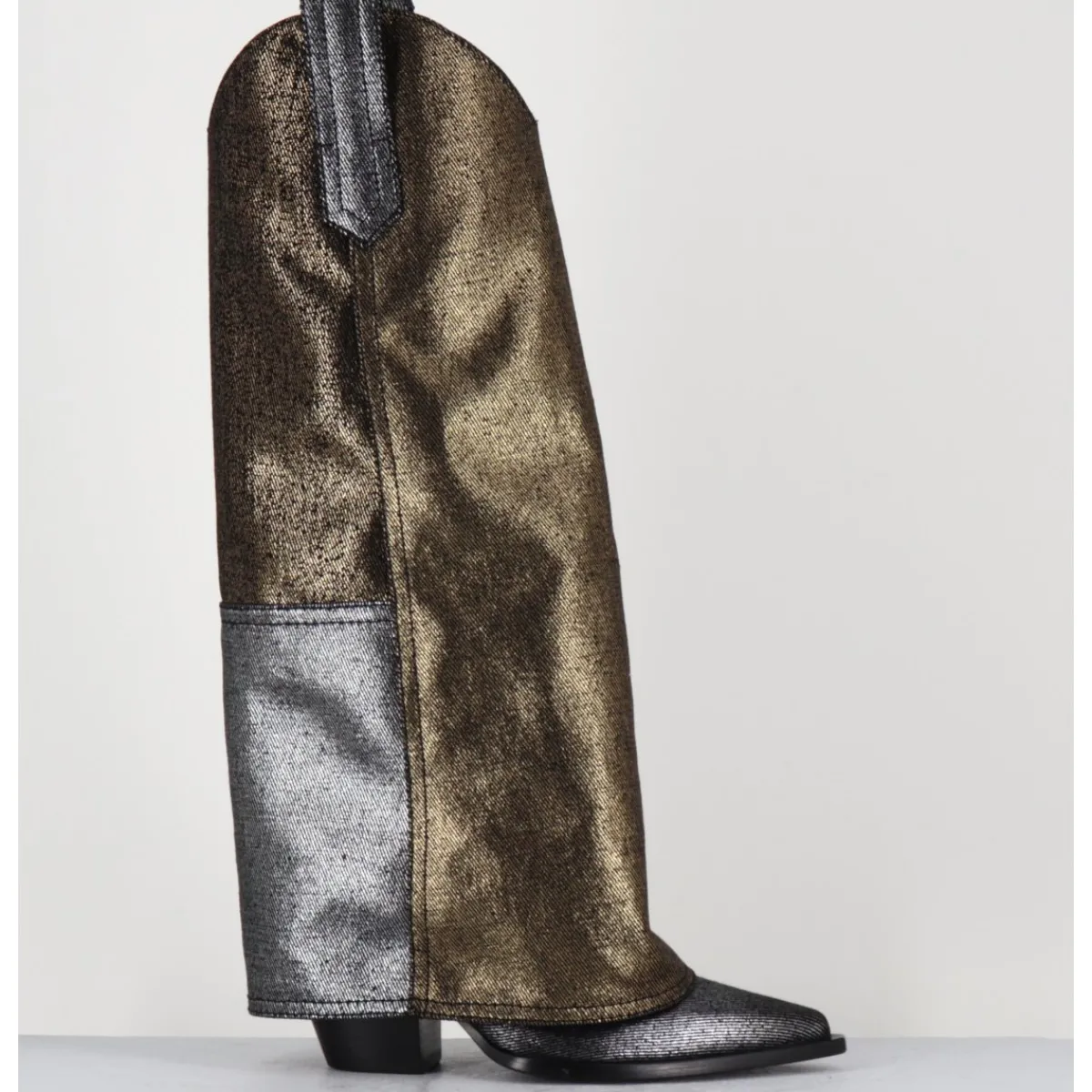 Outlet ELENA IACHI Bottes santiag jean laminé bronze & argent -E3869-T RIC SILVER GOLD
