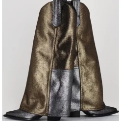 Outlet ELENA IACHI Bottes santiag jean laminé bronze & argent -E3869-T RIC SILVER GOLD