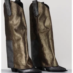 Outlet ELENA IACHI Bottes santiag jean laminé bronze & argent -E3869-T RIC SILVER GOLD