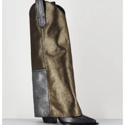 Outlet ELENA IACHI Bottes santiag jean laminé bronze & argent -E3869-T RIC SILVER GOLD