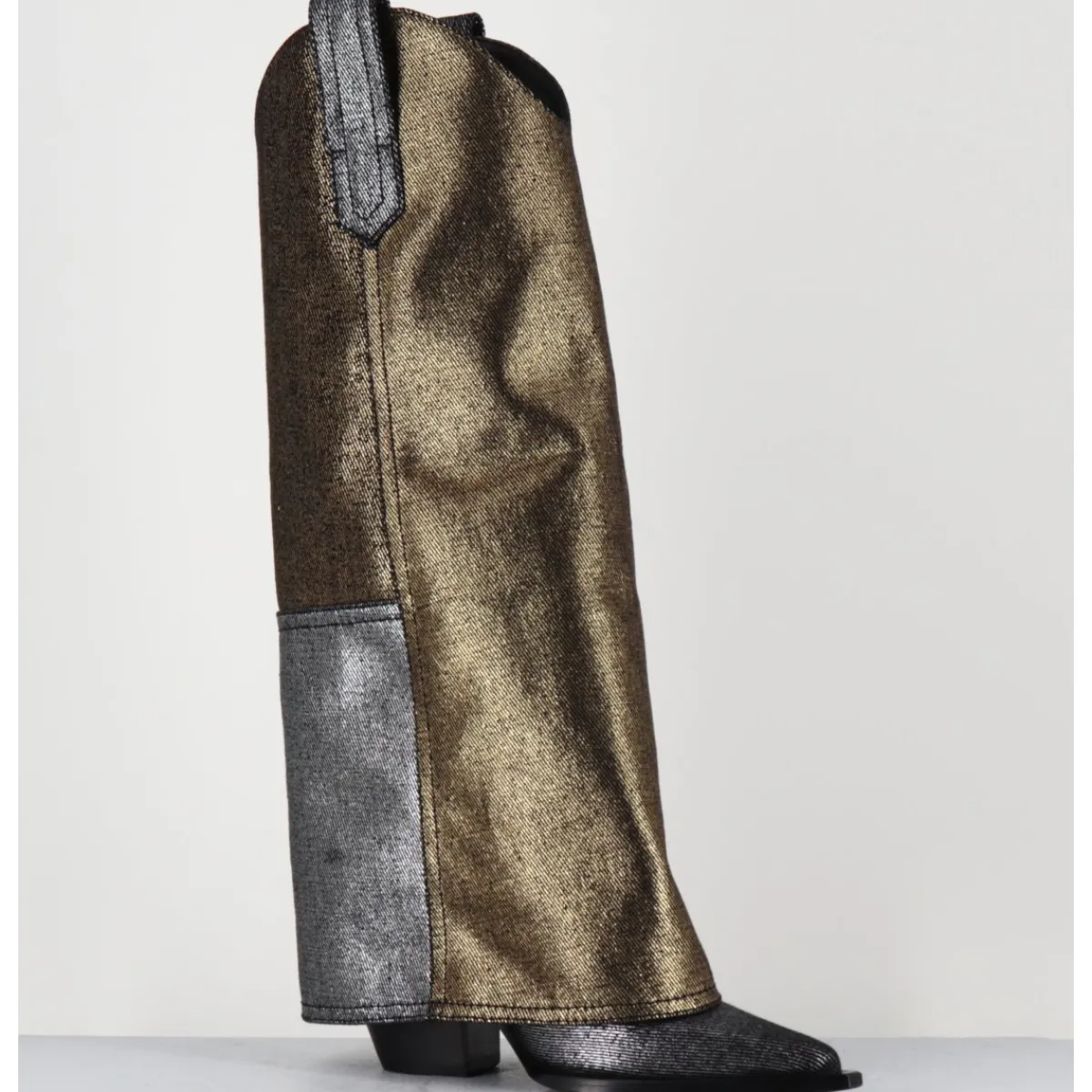 Outlet ELENA IACHI Bottes santiag jean laminé bronze & argent -E3869-T RIC SILVER GOLD