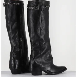 Best A.S.98 Bottes santiags en cuir sangle cloutée - B84301 NERO NOIR