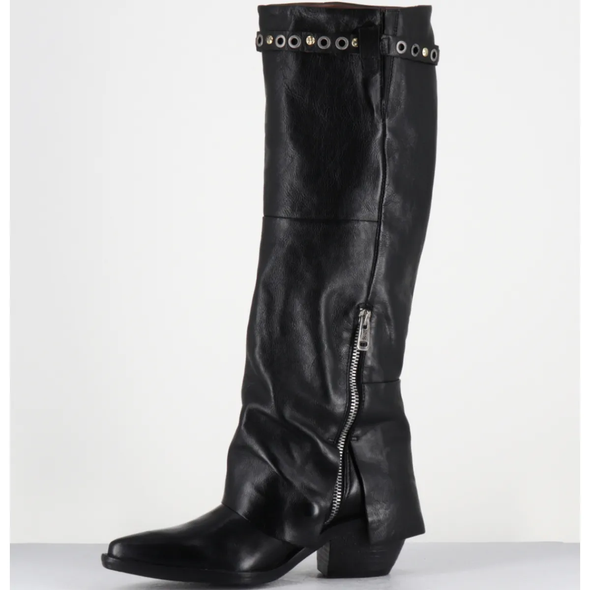 Best A.S.98 Bottes santiags en cuir sangle cloutée - B84301 NERO NOIR