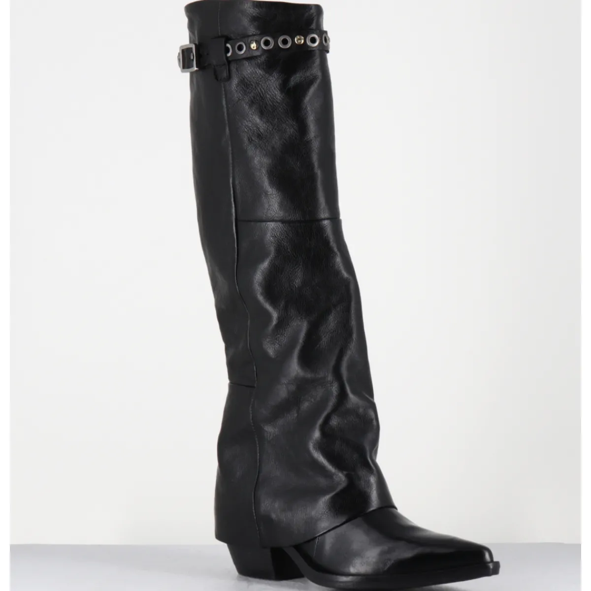 Best A.S.98 Bottes santiags en cuir sangle cloutée - B84301 NERO NOIR