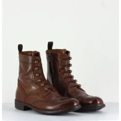 Online OFFICINE CREATIVE Bottines à boutonnière & motif brogue en cuir camel - MARS018 SAUVAGE COGNAC