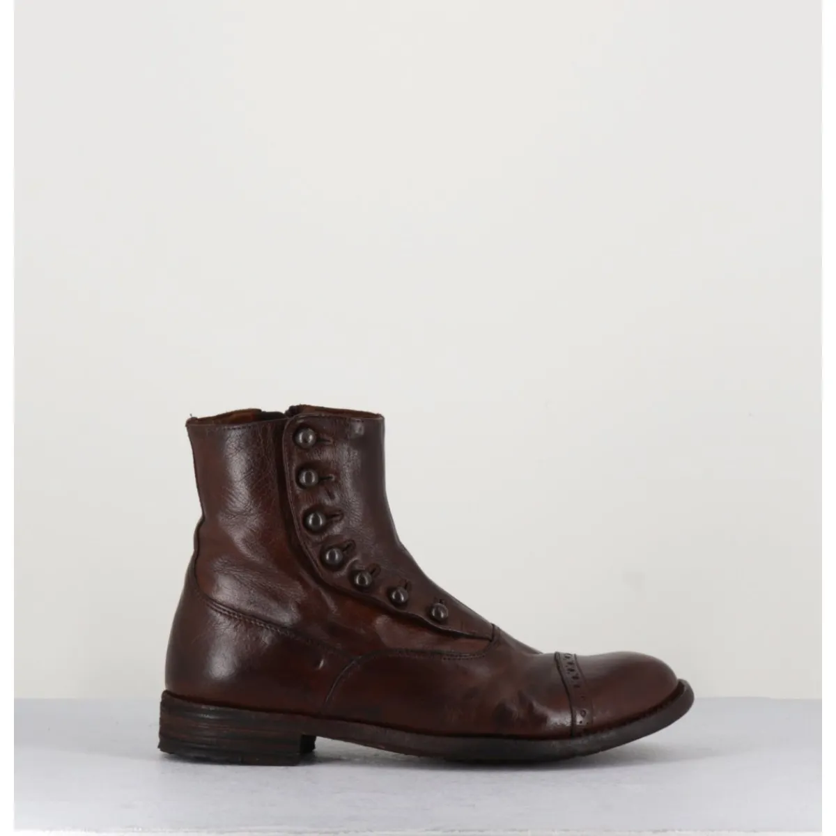 Outlet OFFICINE CREATIVE Bottines en cuir marron à boutons - LEXIKON095 TABACCO COGNAC