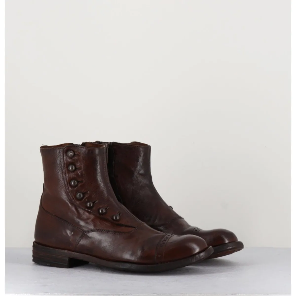 Outlet OFFICINE CREATIVE Bottines en cuir marron à boutons - LEXIKON095 TABACCO COGNAC