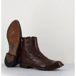 Outlet OFFICINE CREATIVE Bottines en cuir marron à boutons - LEXIKON095 TABACCO COGNAC