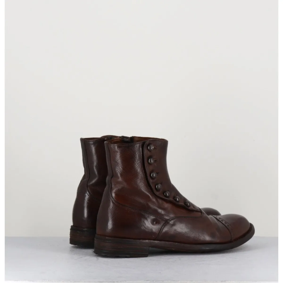 Outlet OFFICINE CREATIVE Bottines en cuir marron à boutons - LEXIKON095 TABACCO COGNAC
