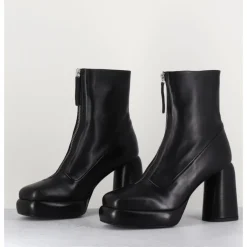 Hot HALMANERA Bottines plateforme en cuir rétro à zip central - ELSA07 NERO NOIR