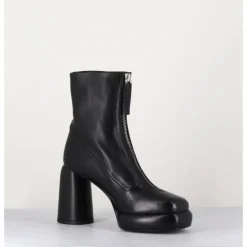 Hot HALMANERA Bottines plateforme en cuir rétro à zip central - ELSA07 NERO NOIR