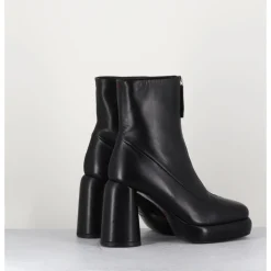 Hot HALMANERA Bottines plateforme en cuir rétro à zip central - ELSA07 NERO NOIR