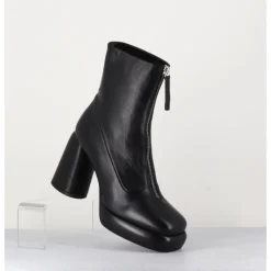 Hot HALMANERA Bottines plateforme en cuir rétro à zip central - ELSA07 NERO NOIR