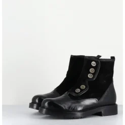 Online GARRICE LAB Bottines plates à boutons en cuir - LACO CARLY NERO NOIR