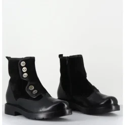 Online GARRICE LAB Bottines plates à boutons en cuir - LACO CARLY NERO NOIR