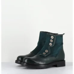 Hot GARRICE LAB Bottines plates à boutons en cuir vert & - LACO CARLY PETROLIO BLEU