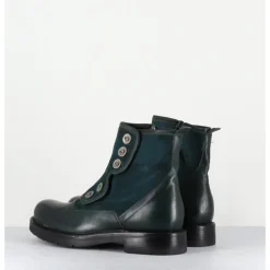 Hot GARRICE LAB Bottines plates à boutons en cuir vert & - LACO CARLY PETROLIO BLEU