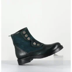 Hot GARRICE LAB Bottines plates à boutons en cuir vert & - LACO CARLY PETROLIO BLEU