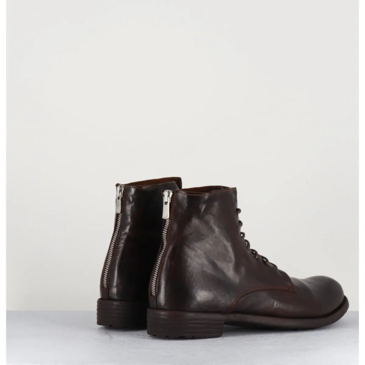 Sale OFFICINE CREATIVE Bottines plates à lacets en cuir - MARS007 MARRON