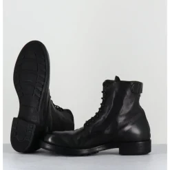 Sale OFFICINE CREATIVE Bottines souples à lacets en cuir brossé noir & kaki - SERGEANT 103 SUPERNERO