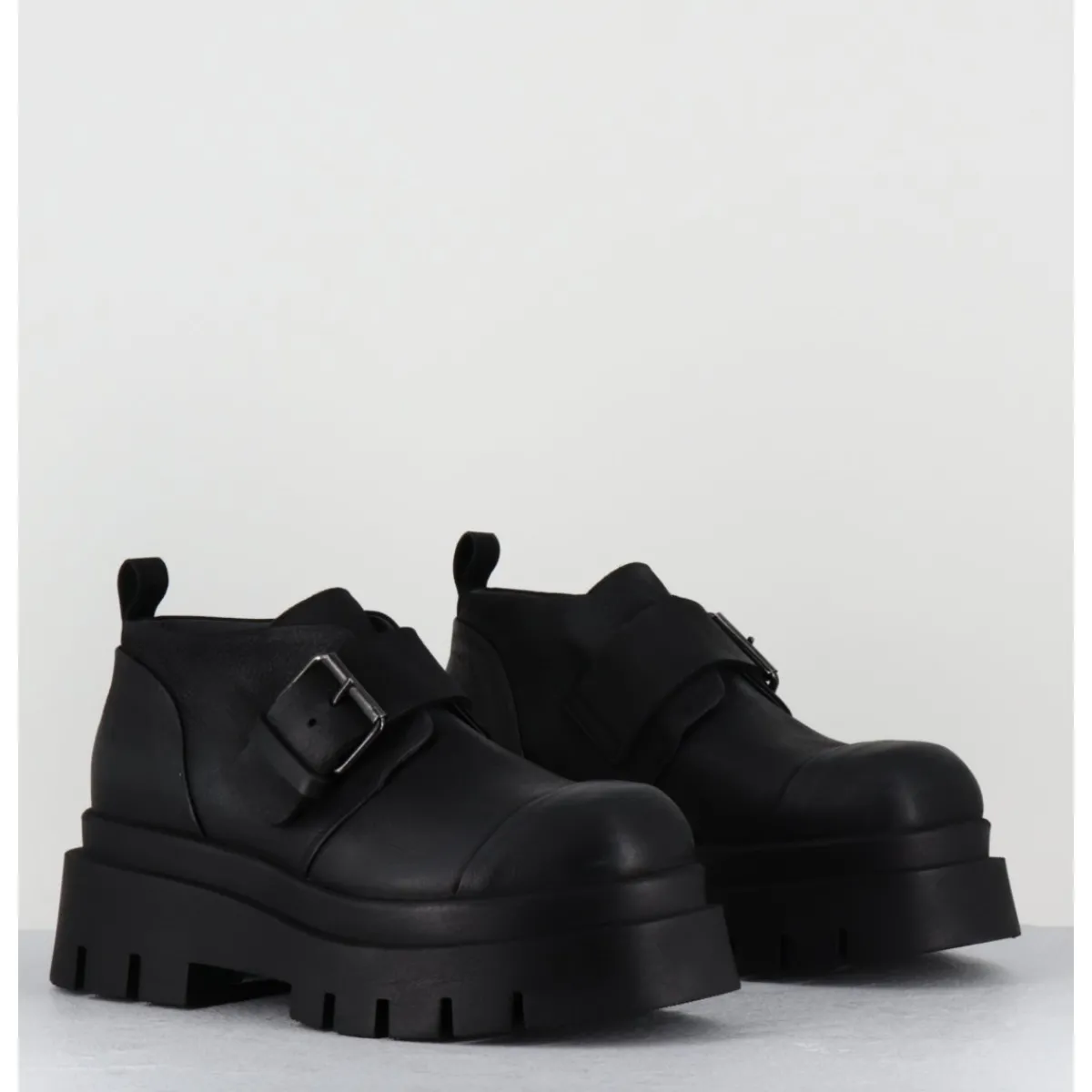 LOFINA Chaussures à boucle réglable en cuir semelle épaisse - 4005 GAS NERO NOIR