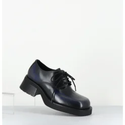 Discount E8 BY MIISTA Chaussures à lacets en cuir noir bleu gris brossé bout carré - ALTHEA BLACK GREY BLUE