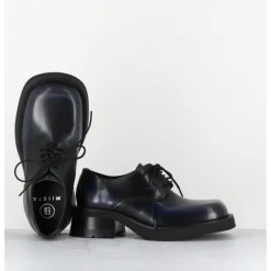 Discount E8 BY MIISTA Chaussures à lacets en cuir noir bleu gris brossé bout carré - ALTHEA BLACK GREY BLUE
