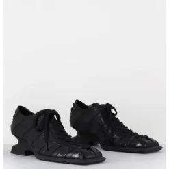 New MIISTA Chaussures à lacets en cuir talon destructuré - GOLDIE BLACK WEDGE NOIR