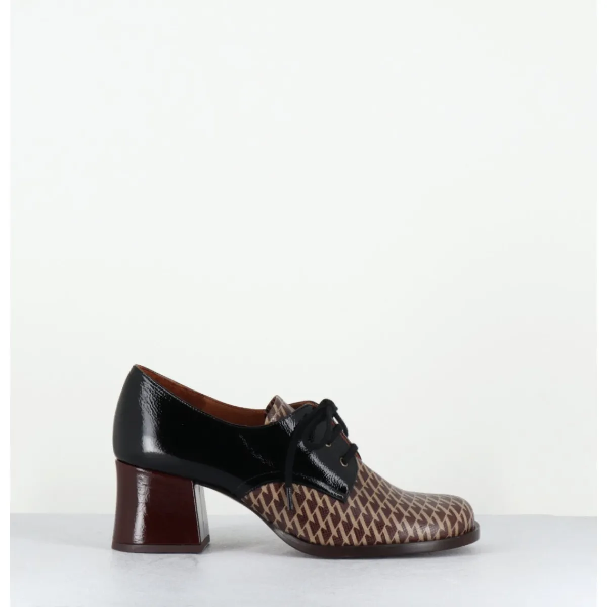 Sale CHIE MIHARA Chaussures à lacets en cuir imprimé pied-de-poule petit talon - TACAO GALLO TESTA