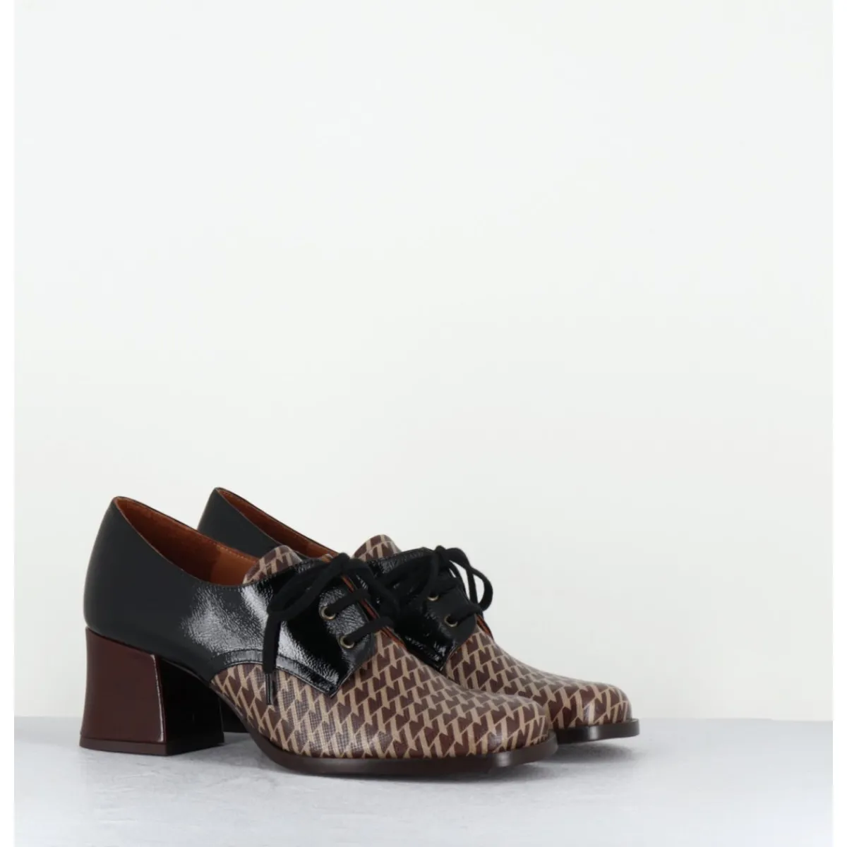 Sale CHIE MIHARA Chaussures à lacets en cuir imprimé pied-de-poule petit talon - TACAO GALLO TESTA