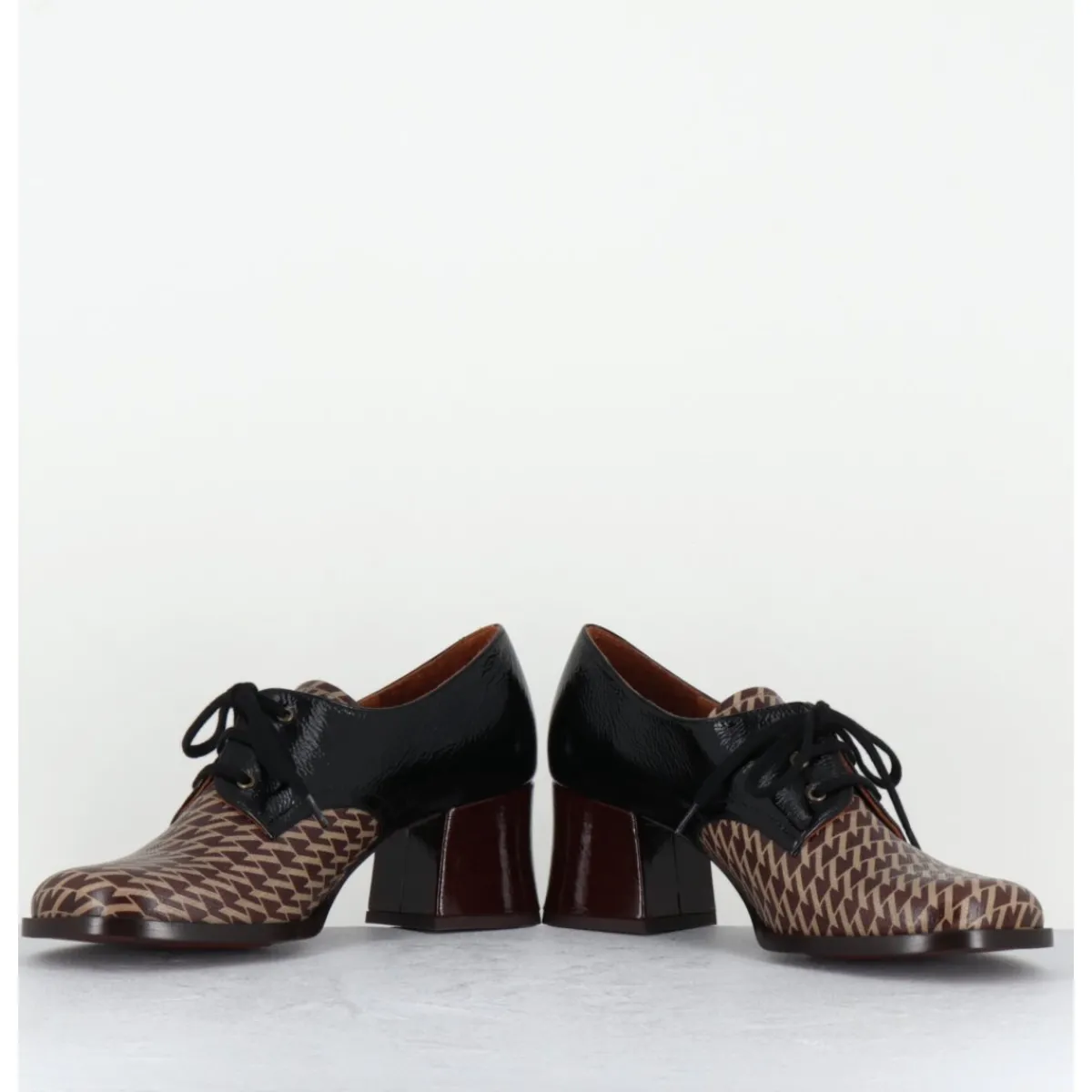 Sale CHIE MIHARA Chaussures à lacets en cuir imprimé pied-de-poule petit talon - TACAO GALLO TESTA