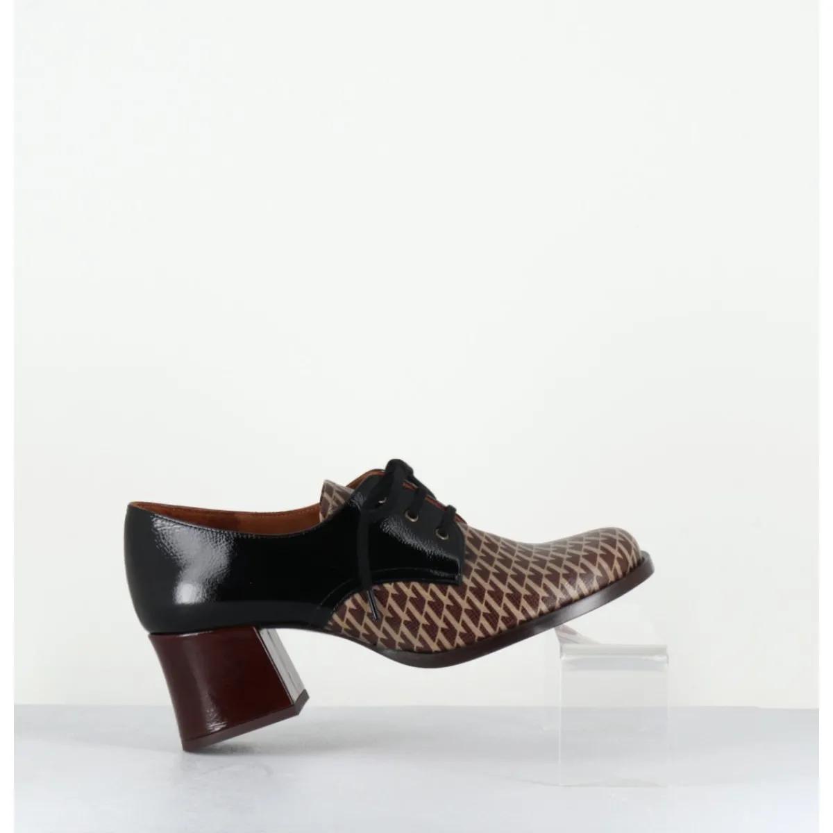 Sale CHIE MIHARA Chaussures à lacets en cuir imprimé pied-de-poule petit talon - TACAO GALLO TESTA