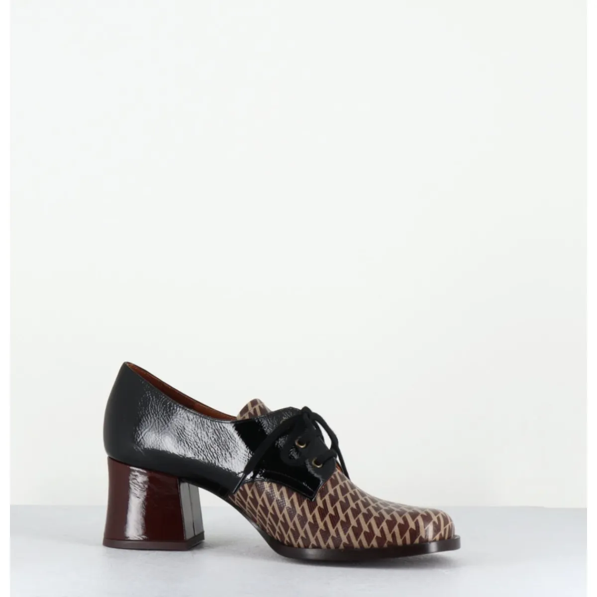 Sale CHIE MIHARA Chaussures à lacets en cuir imprimé pied-de-poule petit talon - TACAO GALLO TESTA