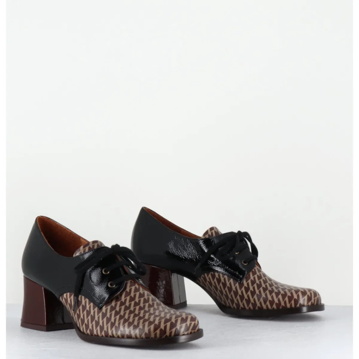 Sale CHIE MIHARA Chaussures à lacets en cuir imprimé pied-de-poule petit talon - TACAO GALLO TESTA