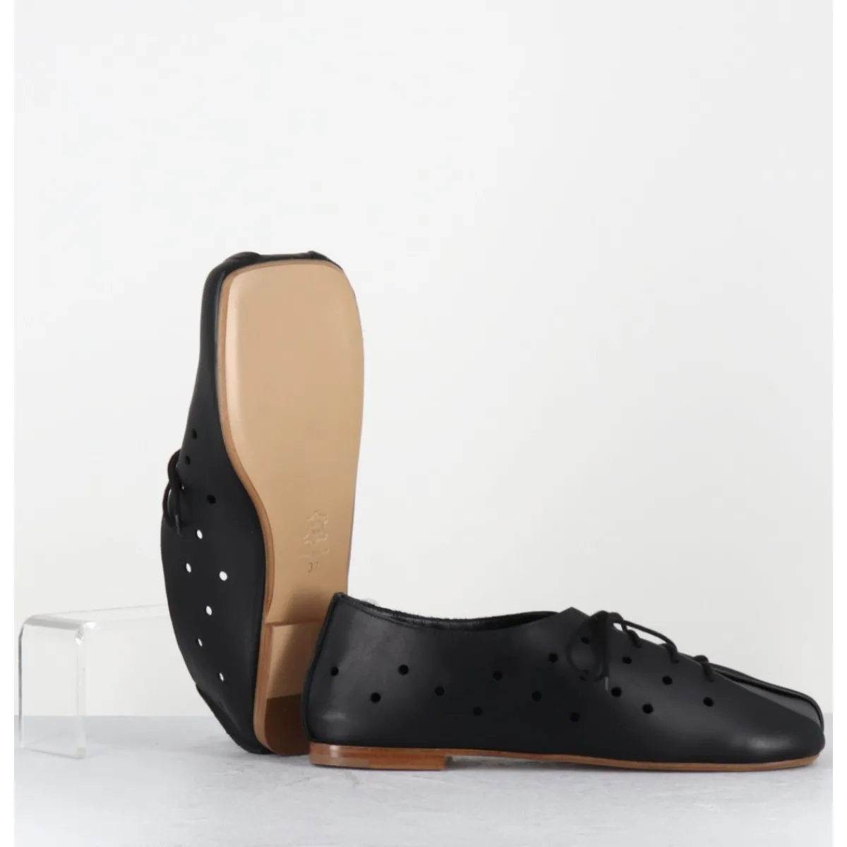 ANTONIO BARBATO Chaussures minimalistes à lacets en cuir perforé - AB4651 NAPPATO NERO NOIR
