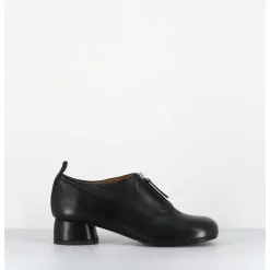 AUDLEY Chaussures petit talon et zip central en cuir - IROY NAPPA BLACK NOIR