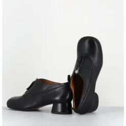 AUDLEY Chaussures petit talon et zip central en cuir - IROY NAPPA BLACK NOIR