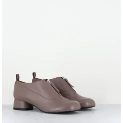 Sale AUDLEY Chaussures petit talon et zip central en cuir taupe - IROY NAPPA FUNGHI GRIS
