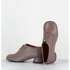 Sale AUDLEY Chaussures petit talon et zip central en cuir taupe - IROY NAPPA FUNGHI GRIS
