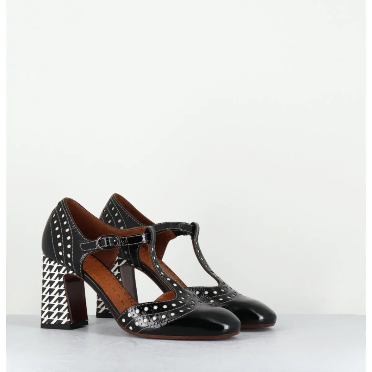 Sale CHIE MIHARA Chaussures salomé à talon en cuir & blanc - MANTE SUCRE NEGRO NOIR